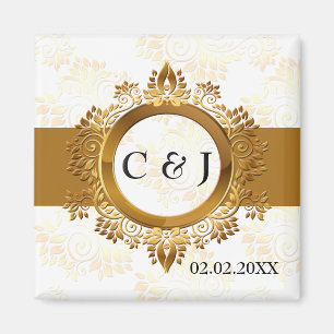gold monogram wedding save the date magnets