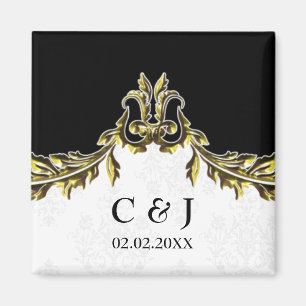 gold monogram wedding save the date magnets