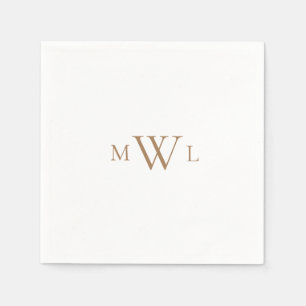 Gold Monogram White Elegant Wedding Cocktail II Napkin