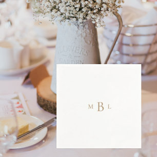 Gold Monogram White Elegant Wedding Cocktail Napkin