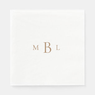 Gold Monogram White Elegant Wedding Luncheon Napkin