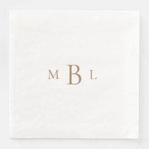Gold Monogram White Elegant Wedding  Napkin