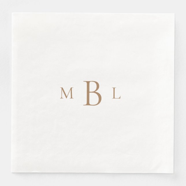 Gold Monogram White Elegant Wedding  Napkin (Front)