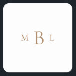 Gold Monogram White Wedding Square Sticker<br><div class="desc">Gold monogram White Wedding Sticker.  Elegant.</div>