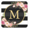 Gold Monogram with Black White Striped Floral Deco