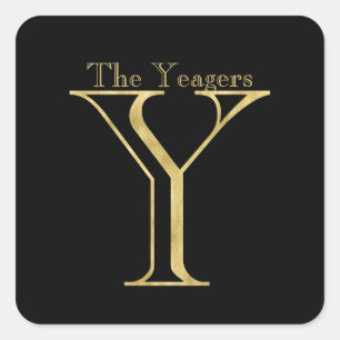 Gold Monogram Y and Name on Any Colour Square Sticker