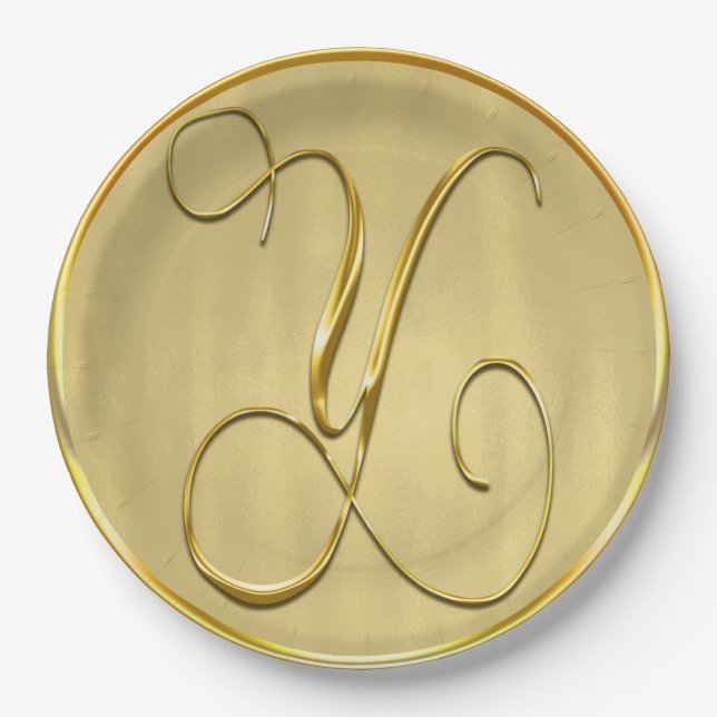 Gold Monogram Y Wedding Custom Monograms Weddings Paper Plate (Front)