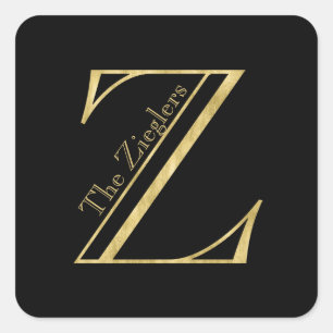 Gold Monogram Z and Name on Any Colour Square Sticker