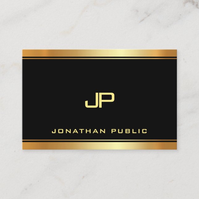 Gold Monogrammed Glamour Template Modern Luxury Business Card (Front)