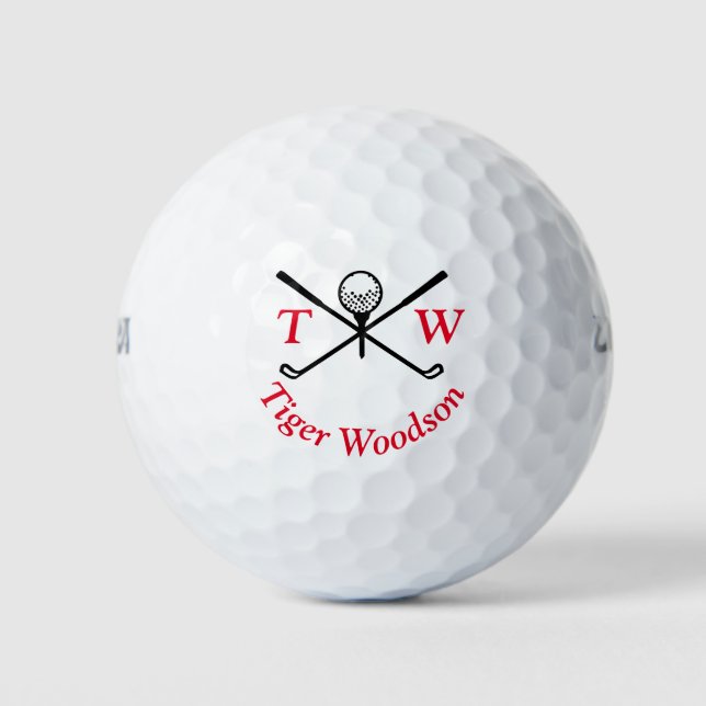 Gold monogrammed initials and name personalised  golf balls (Front)