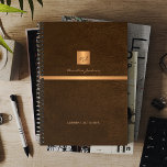 Gold monogrammed name elegant personalised planner<br><div class="desc">Luxury exclusive looking office or personal monogrammed 2025 planner featuring a faux copper metallic gold glitter square with your monogram name initials and a sparkling stripe over a stylish dark brown faux leather background. Suitable for small business, corporate or independant business professionals, personal branding or stylists specialists, makeup artists or...</div>