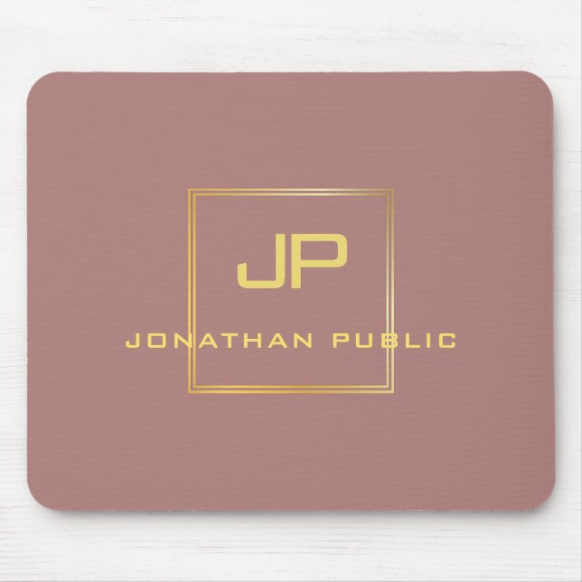Gold Monogrammed Template Elegant Personalised Mouse Mat (Front)