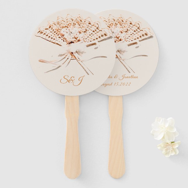 Gold Monogrammed Victorian Fan (Front and Back)