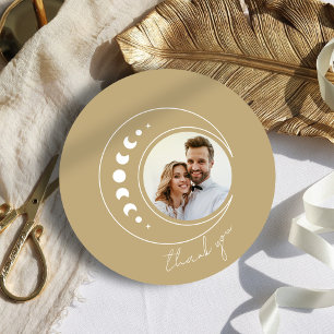 Gold Monogran Wedding Round Thank You Card