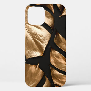 Gold monstera leaves pattern iPhone 12 case