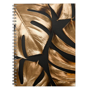 Gold monstera leaves pattern notebook