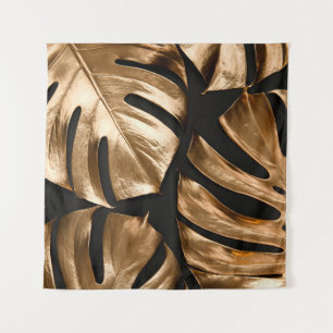 Gold monstera leaves pattern tapestry