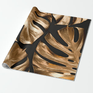 Gold monstera leaves pattern wrapping paper