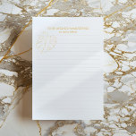 Gold Monstera plant leaf, gold cheese plant lined Notepad<br><div class="desc">Elevate your desk with this elegant lined notepad, featuring a delicate gold monstera illustration framing the customisable message area at the top. The crisp white background and subtle grey lines provide a clean, modern space for notes, lists, or letters. The understated gold foliage adds a touch of sophistication, making this...</div>