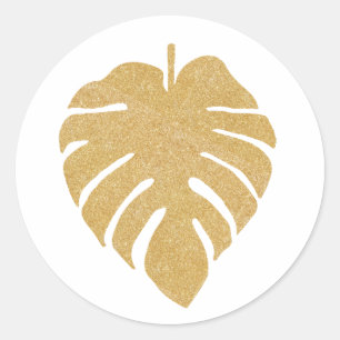 Gold Monstera Print Classic Round Sticker