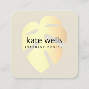 Gold Monstera Tropical Leaf Interior Decorator Square Business Card