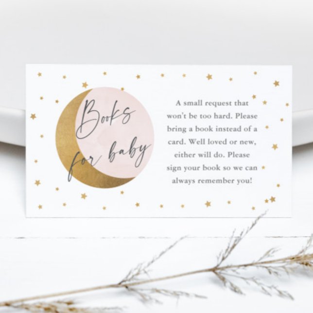 Gold Moon and Star Baby Shower Books for Baby  Enclosure Card (Gold Moon and Stars Pink Baby Shower Books for Baby Enclosure Card.)