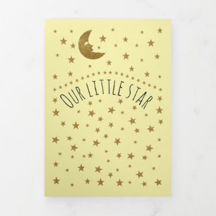 Gold Moon and Stars, 3 Photo Collage Baby Birth Tri-Fold Announcement