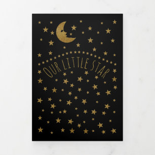 Gold Moon and Stars, 3 Photo Collage Baby Birth Tri-Fold Announcement