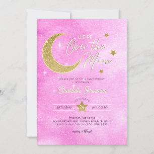Gold Moon and Stars Baby Girl We're Over The Moon Invitation