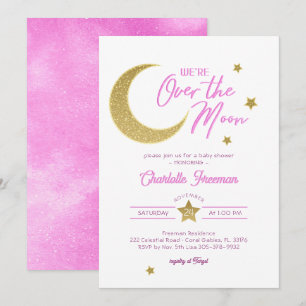 Gold Moon and Stars Baby Girl We're Over The Moon Invitation