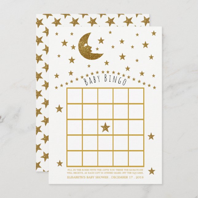 Gold Moon and Stars Baby Shower Bingo Invitation (Front/Back)