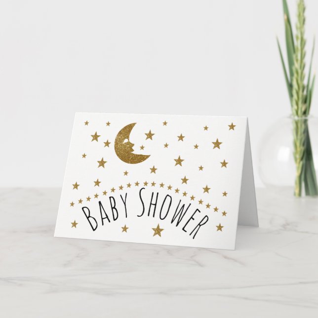 Gold Moon and Stars Baby Shower Invitation (Front)