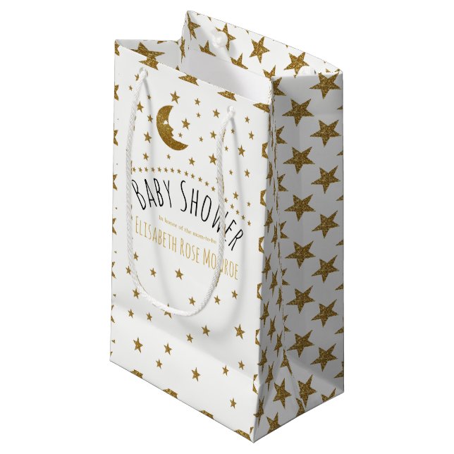Gold Moon and Stars Baby Shower Small Gift Bag (Front Angled)