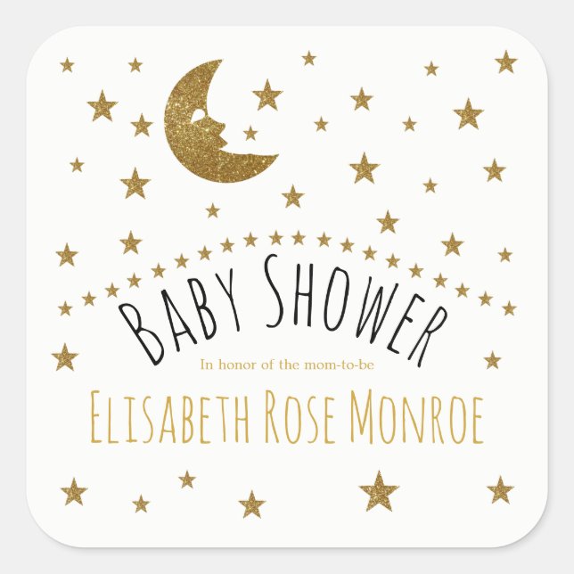 Gold Moon and Stars Baby Shower Square Sticker (Front)