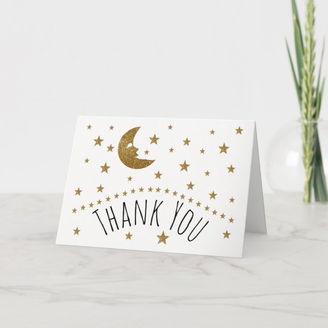 Gold Moon and Stars Baby Shower Thank You (Front)