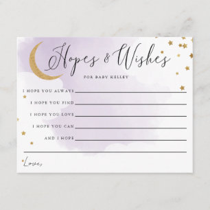 Gold Moon and Stars Purple Baby Shower Advice Card