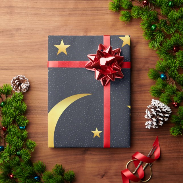 Gold Moon and Stars Wrapping Paper (Holiday Gift)