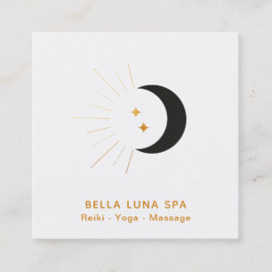 *~* Gold Moon Beams Crescent Moon Twinkle Stars Square Business Card