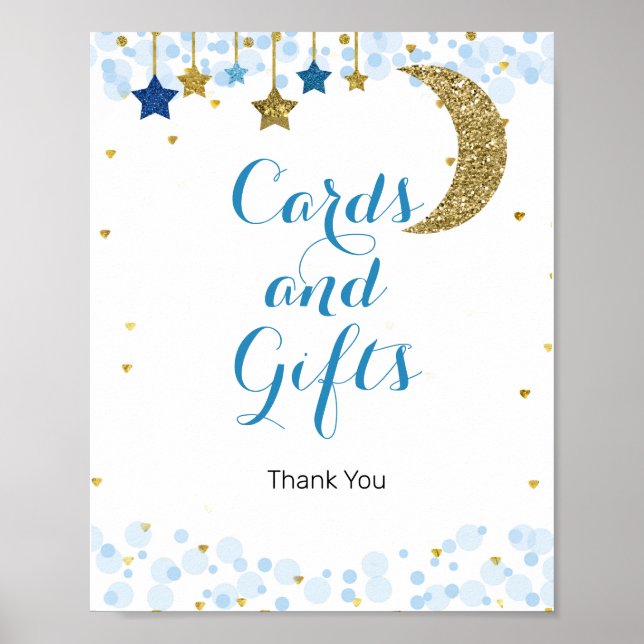 Gold moon blue Watercolor Cards and Gifts Sign (Front)