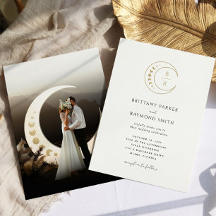 Gold Moon Celestial Photo Wedding Invitation