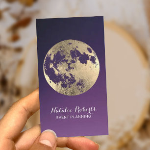 Gold Moon Modern Purple Event Planning  Business Card