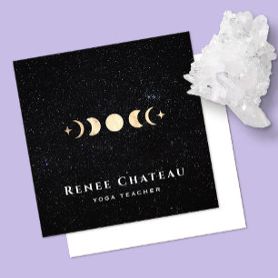 Gold Moon Phase Cosmos Stars Square Business Card