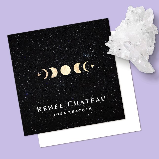 Gold Moon Phase Cosmos Stars Square Business Card (Creator Uploaded)
