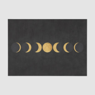 Gold moon phases black textured background tissue paper