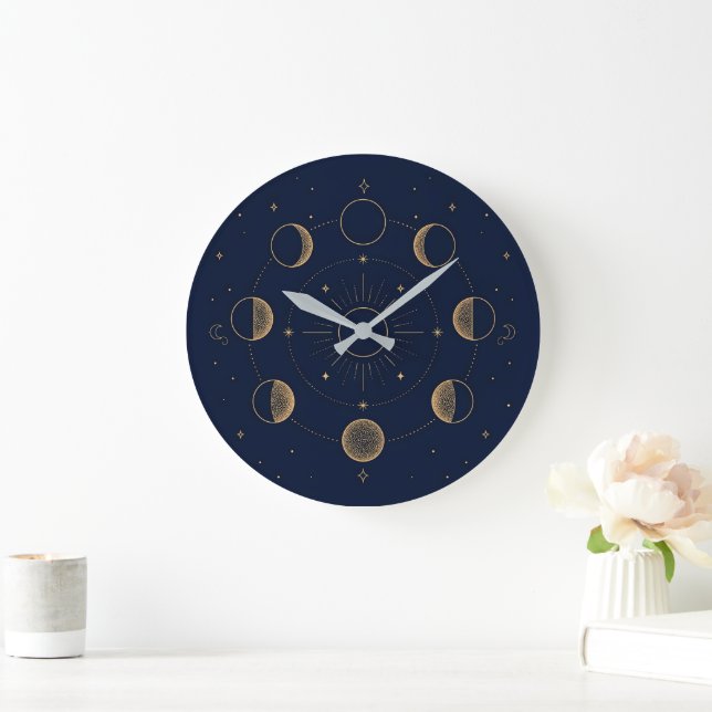 Gold Moon Phases Celestial Astronomy Wall Clock (Home)