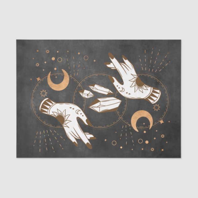 Gold moon phases crystals henna tattoo hands stars tissue paper (Front)