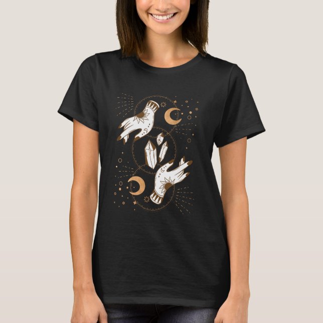 Gold moon phases crystals henna tattoo hands  T-Shirt (Front)