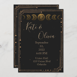 Gold Moon Phases Dark and Moody Wedding Invitation
