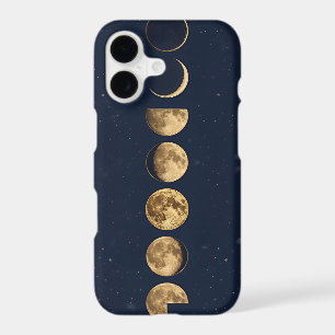 Gold Moon Phases Phone Case Midnight Blue