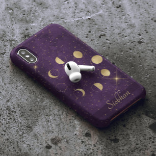 Gold Moon Phases Purple Stars Personalised Case-Mate iPhone 14 Case